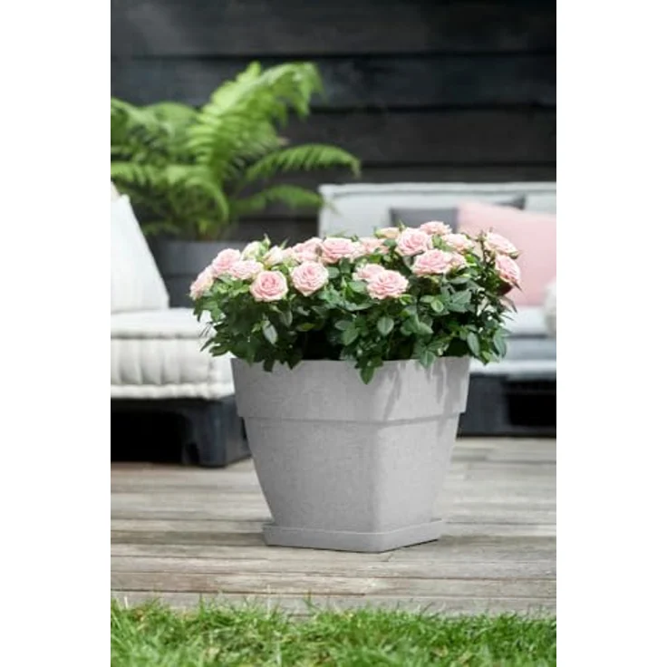 elho Loft Urban Untersetzer Eckig 22, Untersetzer aus recyceltem Plastik für Außen - Ø 22.0 x H 3.1 cm - Grau/Living Beton – Bild 4
