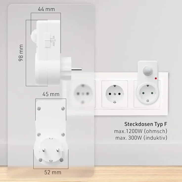 Oktaplex lighting Bewegungsmelder Sia, Steckdose mit PIR Sensor, 9 m Reichweite, 120 Grad Erfassung, 3 Betriebsmodi, weiß (2-St) – Bild 6