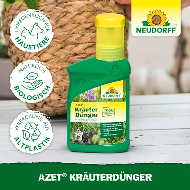 Neudorff Azet Kräuterdünger Bio, 250ml für 50L Gießwasser, 100 % organisch und vegan, mit Dosierbecher für schnelles Wachstum aromatischer Kräuter – Bild 6