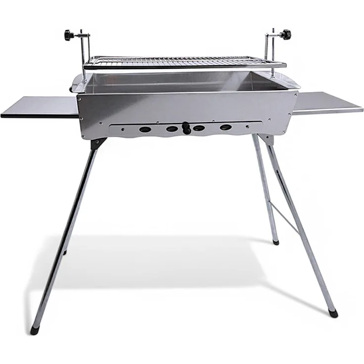 Olymp Handels GmbH Mangal Ideal Edelstahl 2 mm, rostfreier verstellbarer Schaschlik Grill mit Ablagen und regulierbarer Luftzufuhr