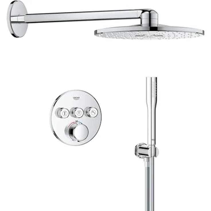 Grohe Precision Smartcontrol Duschsystem, Unterputz Thermostat mit 3 Absperrventilen und Vitalio Kopfbrause-Set, chrom – Bild 2