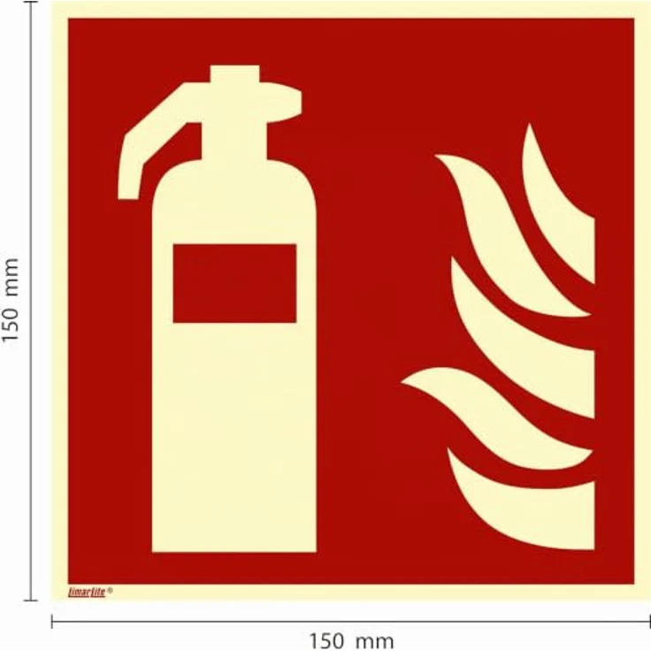 Marahrens Feuerlöscher Schild 150 x 150 mm, Aluminium langnachleuchtend, Brandschutzzeichen F001, DIN 67510, für Innen- und Außeneinsatz – Bild 2