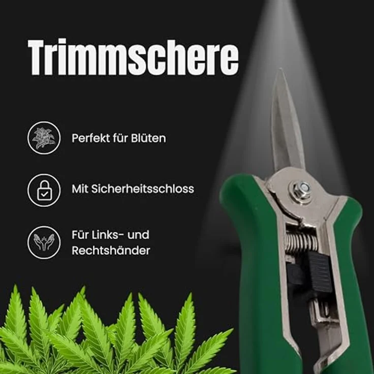 TronicXL Premium Grow Ernteschere + Trimmschere Set - Gartenschere gerade für Eigenanbau - Hochwertige gebogene und gerade Klingen - Anti-Rutsch Griff - Sicherheitsschloss - Für Links- und Rechtshänder - Grün – Bild 4