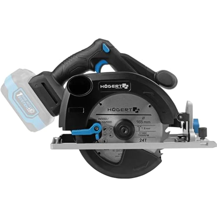 HÖGERT TECHNIK Akku-Handkreissäge 18V, bürstenloser Motor, kabellos, 165mm Scheibendurchmesser, werkzeuglose Einstellungen, LED-Beleuchtung, Aluminium-Schutz – Bild 3
