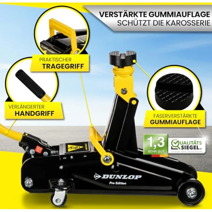 "Dunlop Wagenheber Rangierwagenheber Transportbox und Gummiauflage 2t hydraulisch, pneumatisch mit Transportkoffer, rot\ – Bild 4
