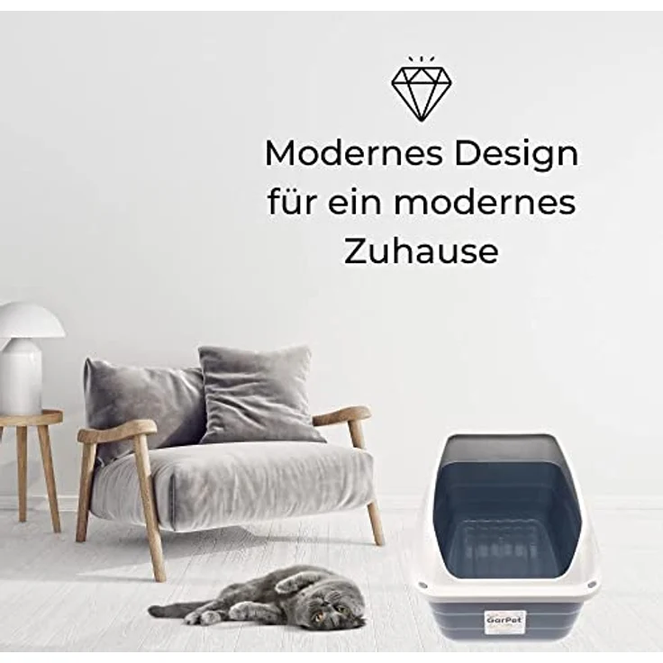 GarPet XXL Extra hohe Katzentoilette offene Katzenklo mit hohem Rand Jumbo Schalentoilette groß ohne Deckel hygenisch Katzen WC – Bild 2