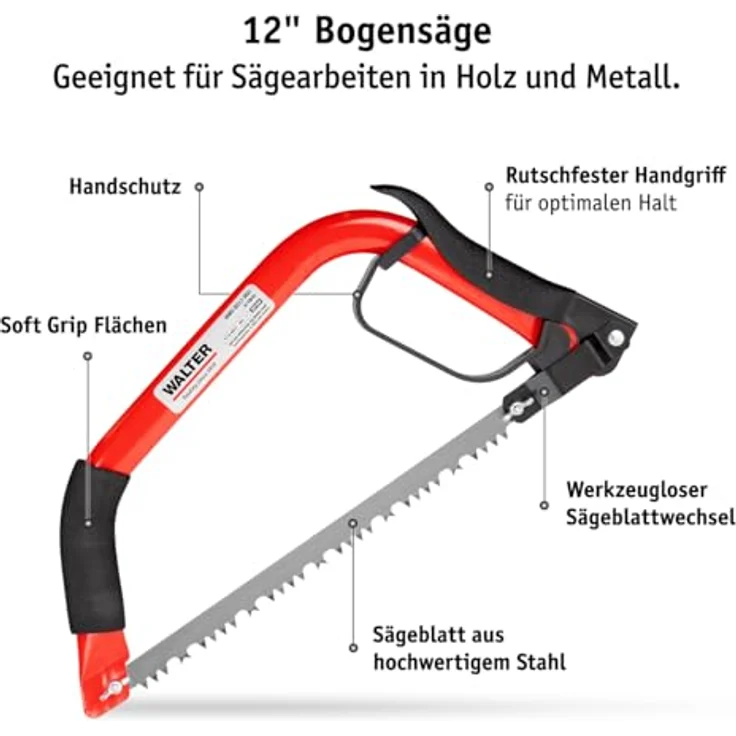 WALTER Bügelsägen SET 2-tlg., 300mm und 606mm, aus Kohlenstoffstahl, gehärtete Zähne für Holz und Metall, mit PVC-Beschichtung und PP-Handschutz – Bild 2