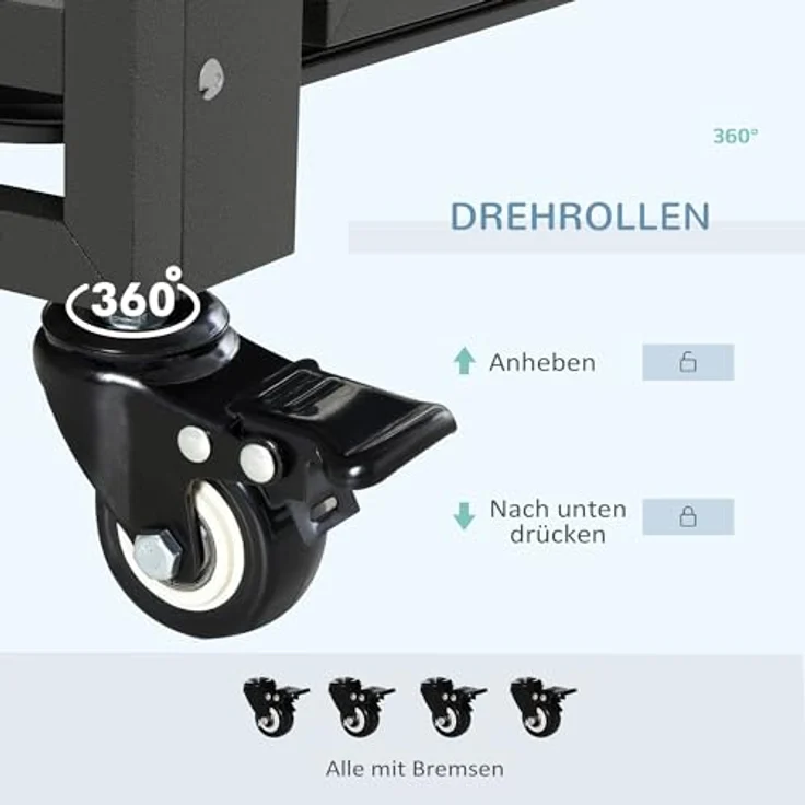 PawHut HundehГјtte Hundebox, Stahl, Schwarz, zusammenklappbar, mit großer TГјr und UniversalrГ¤dern, 94L x 58B x 78H cm – Bild 4