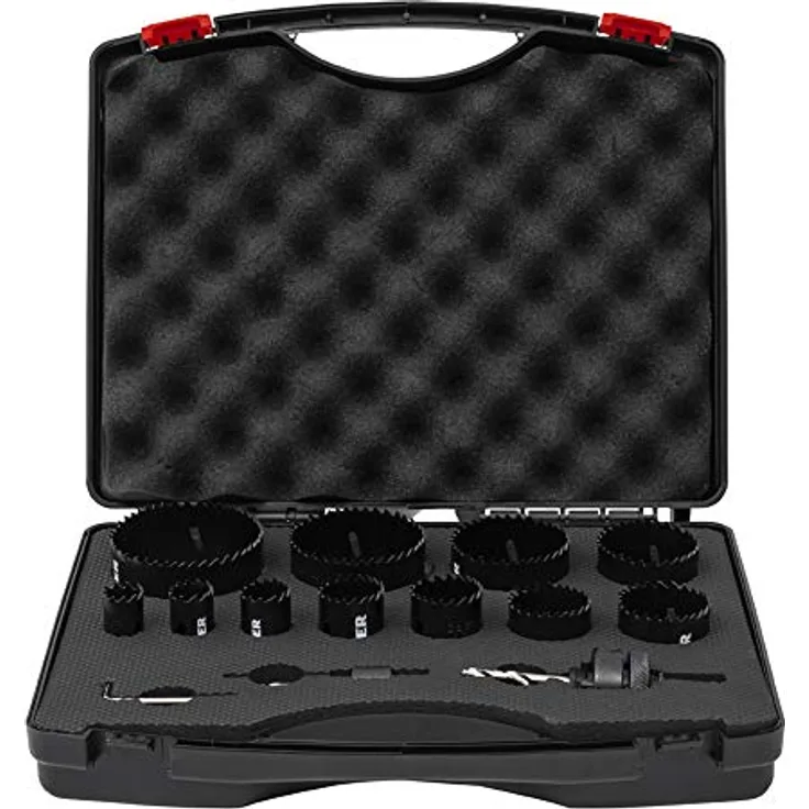 STIER Lochsägen-Set, HSS-Co8 Bimetall, 14-teilig 20, 22, 25, 32, 35, 40, 44, 51, 60, 68 & 76 mm, für Handbohrmaschinen, Lochkreissäge Bohrkronen für Kunststoffe, Metall, Laminat u.v.m.