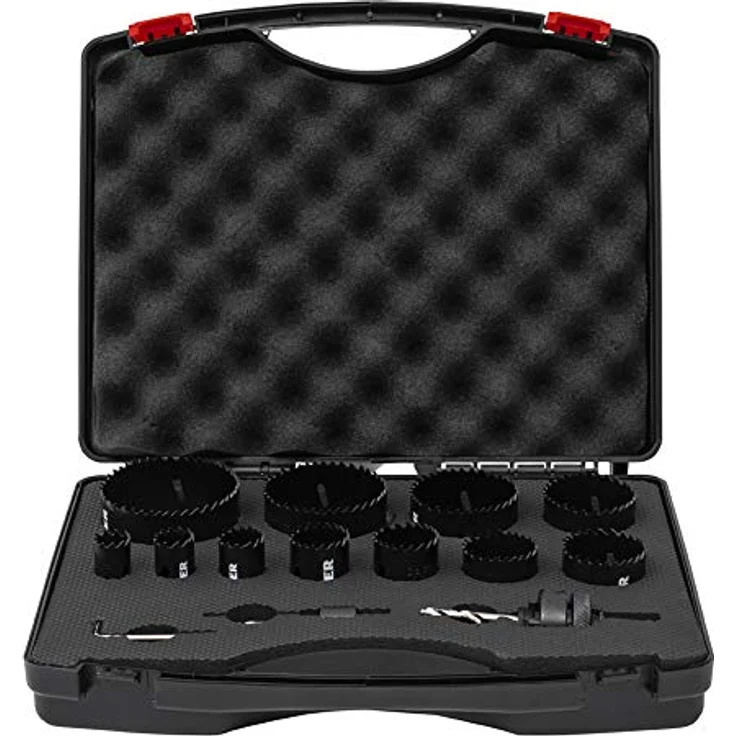 STIER Lochsägen-Set, HSS-Co8 Bimetall, 14-teilig 20, 22, 25, 32, 35, 40, 44, 51, 60, 68 & 76 mm, für Handbohrmaschinen, Lochkreissäge Bohrkronen für Kunststoffe, Metall, Laminat u.v.m. – Bild 1