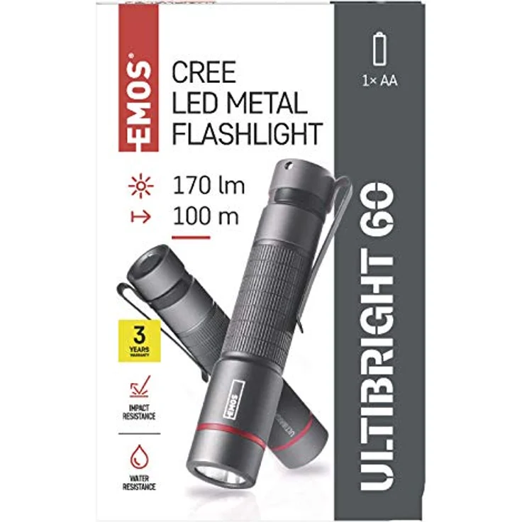 EMOS superhelle Mini-Taschenlampe, wasserbeständige IP65 CREE-LED-Stiftlampe, 170 lm Metall-Taschenlampe mit 100 m Leuchtweite, Stahlclip P3160 schwarz – Bild 2