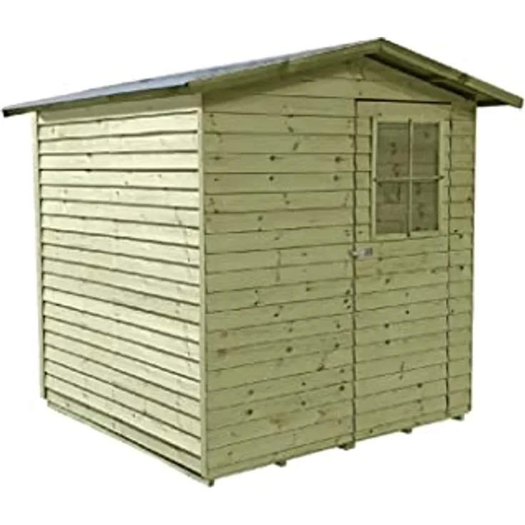 Belladoor Wood Gerätehaus Dortmund 2 | Gartenhaus | Wandstärke 9 mm | Kesseldruckimprägniert | B x T x H: 180 x 180 x 210 cm | Einzeltür mit Lichtausschnitt | Inkl. Dachpappe + Beschläge