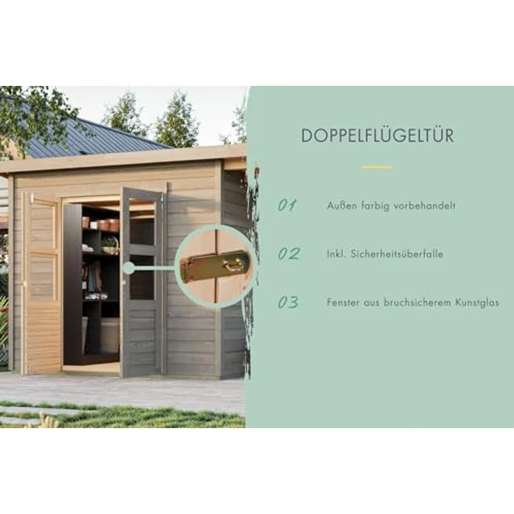 Chillroi Gartenhaus 182x122 cm, mit Anbaudach und robuster Konstruktion aus 14 mm nordischer Fichte, wetterfest und sicher – Bild 5
