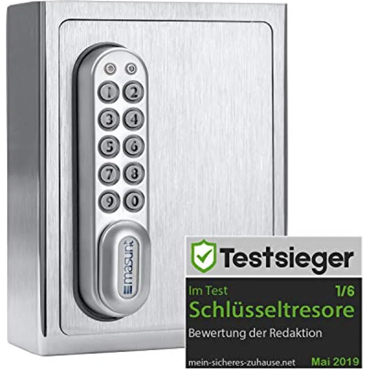 masunt Schlüsselsafe 1120 E Code | innovative Online-Codevergabe aus der Ferne | elektronischer Schlüsseltresor aus massivem V2A Edelstahl | Aufbruch-sicher | wetterfest | Silber
