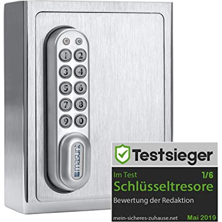 masunt Schlüsselsafe 1120 E Code | innovative Online-Codevergabe aus der Ferne | elektronischer Schlüsseltresor aus massivem V2A Edelstahl | Aufbruch-sicher | wetterfest | Silber – Bild 1