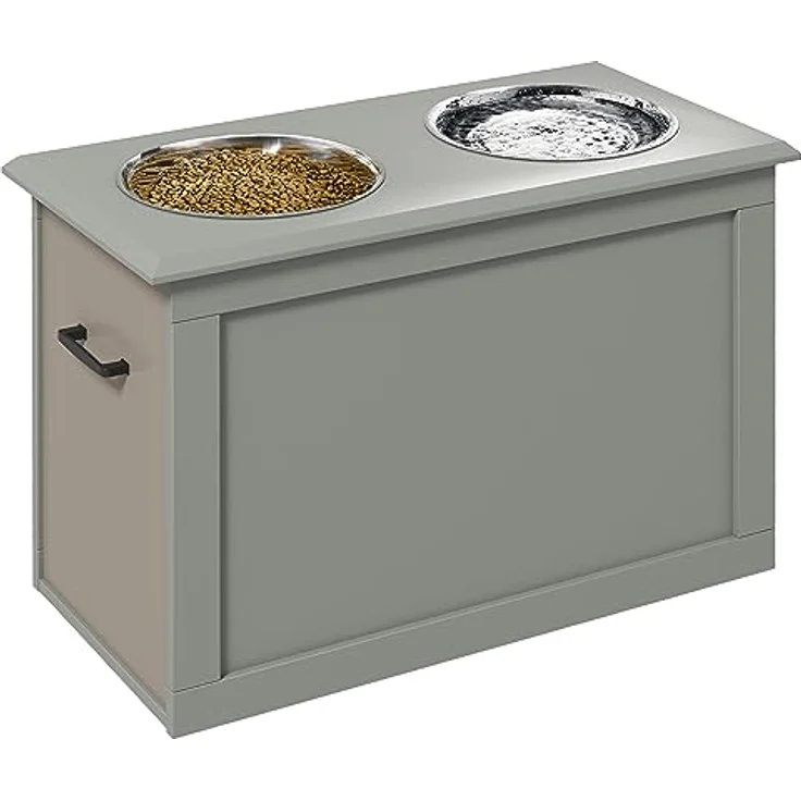 PawHut Hunde Fressnapf mit Staumraum 2 Näpfen Futterstation Edelstahlnapf Katzenapf Edelstahl Grau 60 x 30 x 41 cm, erhöhtes Design und versteckte Aufbewahrung – Bild 1