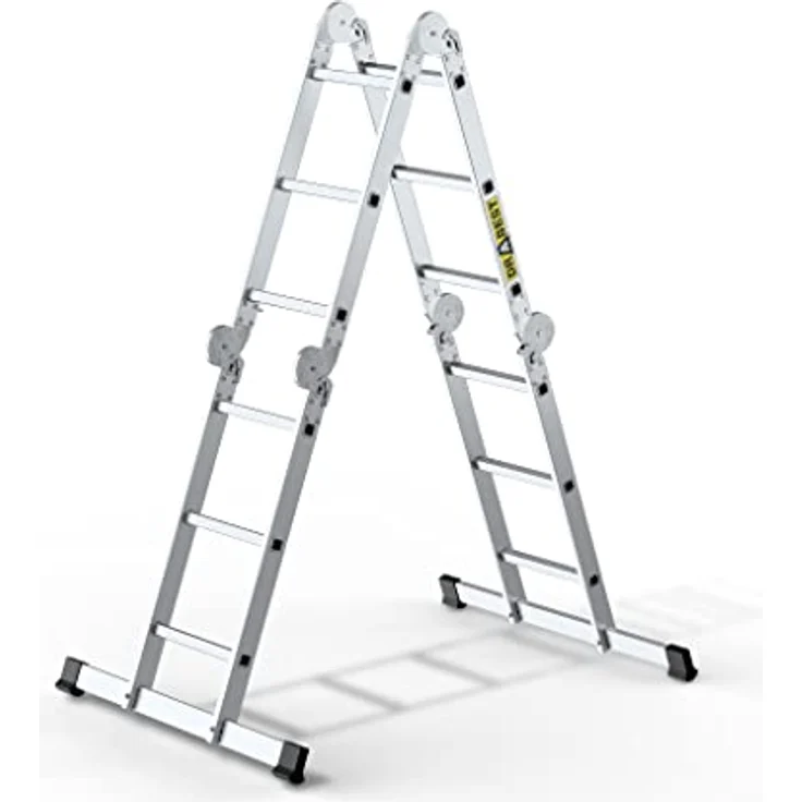 DRABEST Leiter PRO Serie Alu Leiter Gelenkleiter 4x3 mit Plattform Trittleiter Mehrzweckleiter Arbeitsgerüst Tritt Klappbar bis 150 kg belastbar – Bild 3