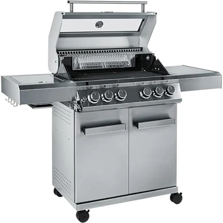 CHEF CUISINE BBQ Gasgrill – Outdoor Gasgrill 4 Brenner mit Seitenbrenner und Infrarot aus rostfreiem Edelstahl, 20,7 kW, 3-teilige Grillfläche, Grillhaube mit Sichtfenster und Thermometer, Grillwagen – Bild 2