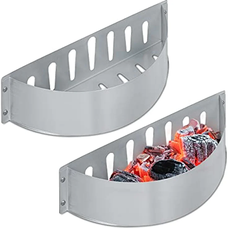 Relaxdays Kohlekorb 2er Set, Hitzebeständiger Stahl, 7 x 33 x 11,5 cm, Silber, für direktes und indirektes Grillen – Bild 1