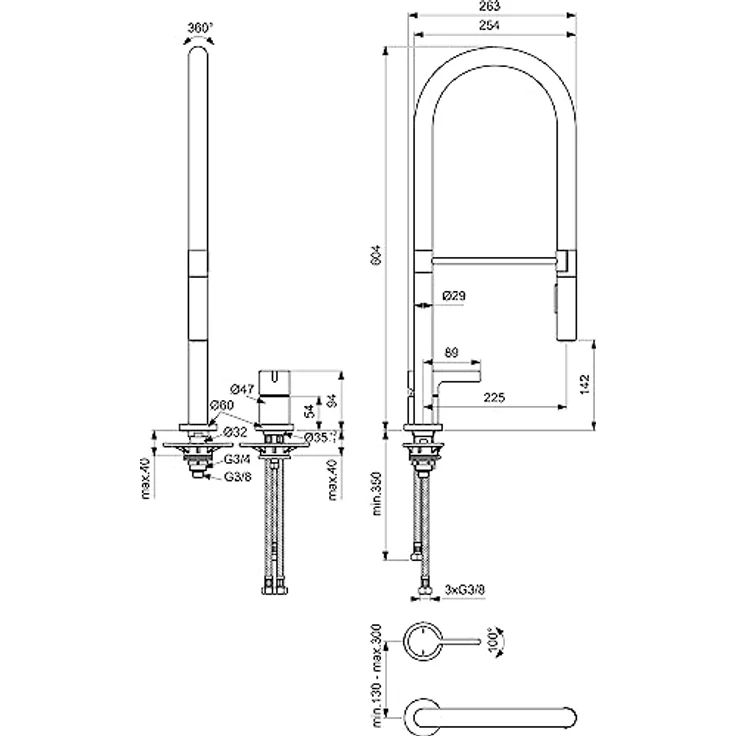 Ideal Standard BD425AA Gusto Küchenarmatur Semi-Professional mit 2-Funktionsbrause, Ausladung 225mm, Chrom – Bild 5