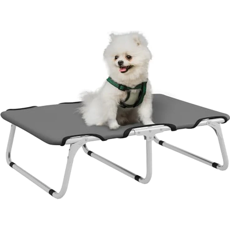 PawHut Erhöhtes Hundebett, Outdoor Haustierbett, Hundeliege für kleine Hunde bis 10 kg, Oxford, Grau 71 x 58 x 20 cm – Bild 1