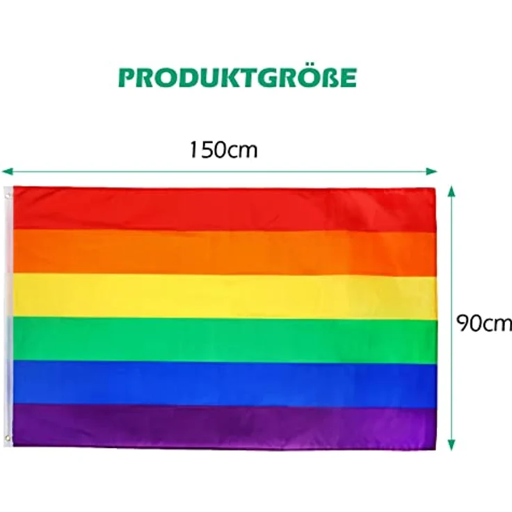 MOGADEE® LGBTQ Pride Flagge 150x90cm, Regenbogen Flagge aus hochwertigem UV-beständigem Stoff mit 2 Messingösen – Bild 2