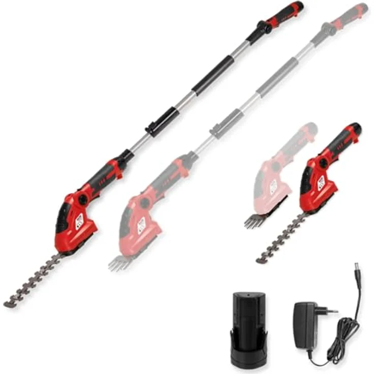 WALTER Akku Heckenschere/Grasschere mit stufenloser Teleskopstange (bis 120 cm), 12V Li-Ion, 1200 U/min, Laserschneidmesser, 160 mm Schnittlänge, inkl. Akku und Schnellladegerät – Bild 1