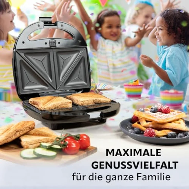 Westfalia Tischgrill Vario 3-in-1, Elektrogrill mit 800 W, Schwarz, 3 austauschbare Platten für Waffeln, Sandwiches und Grillgut – Bild 3