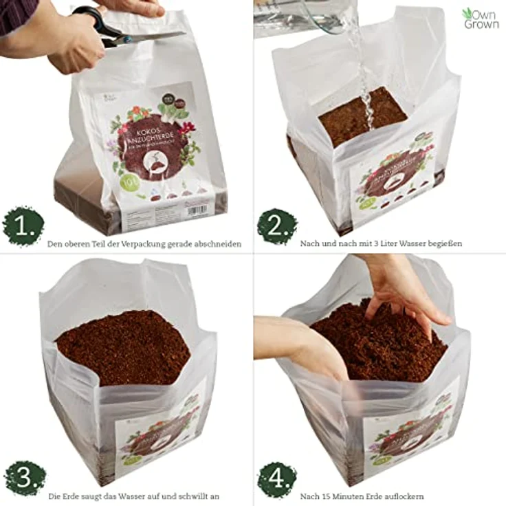 OwnGrown Kokos Anzuchterde 10L, torffreie Premium Blumenerde mit Nährstoffen für Zimmer- und Balkonpflanzen – Bild 3