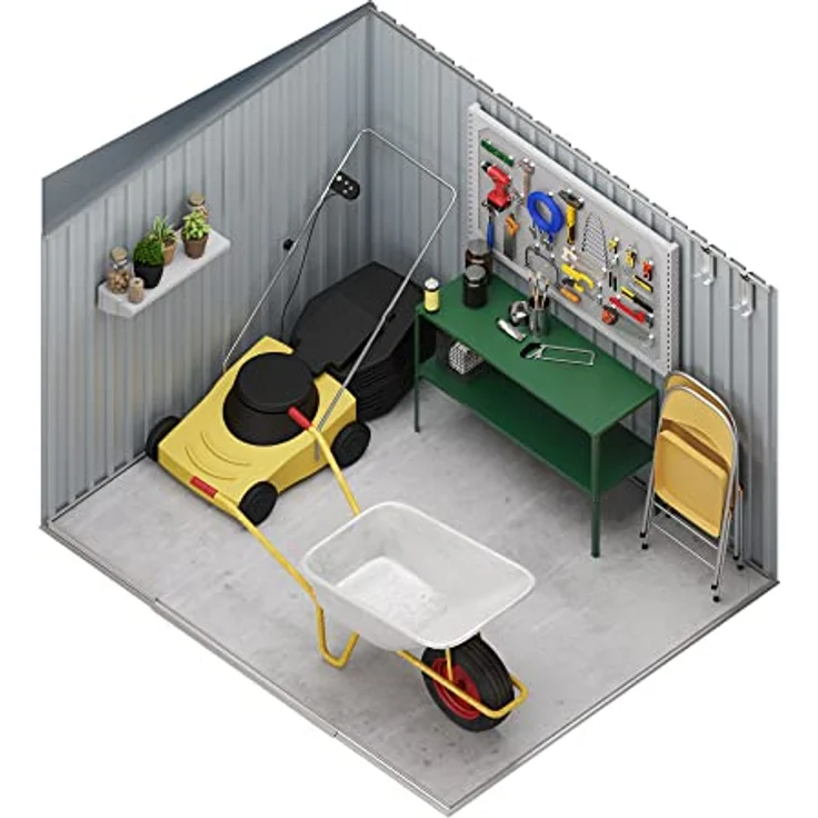 Okoru Global S.L.U. Wasabi Metall Gerätehaus 4,6 m² in Anthrazitgrau/Sandbeige mit Doppelschiebetür, Fenster und Flachdach – Bild 5