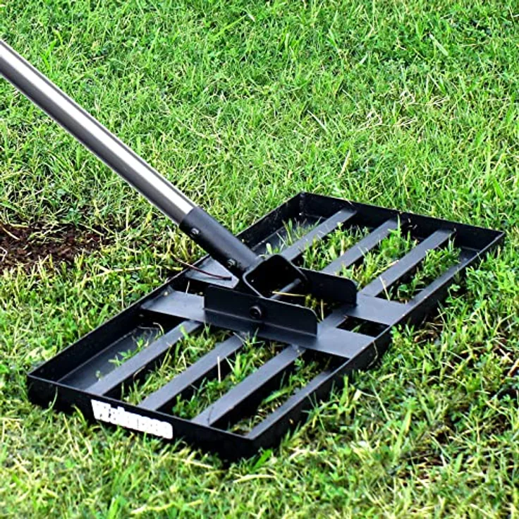 Walensee Rasen-Nivellierungsrechen, Garten Rasenrakel aus Edelstahl mit ergonomischem Gummigriff, 198 cm, geeignet für alle Rasenarten, 43,2 x 25,4 cm