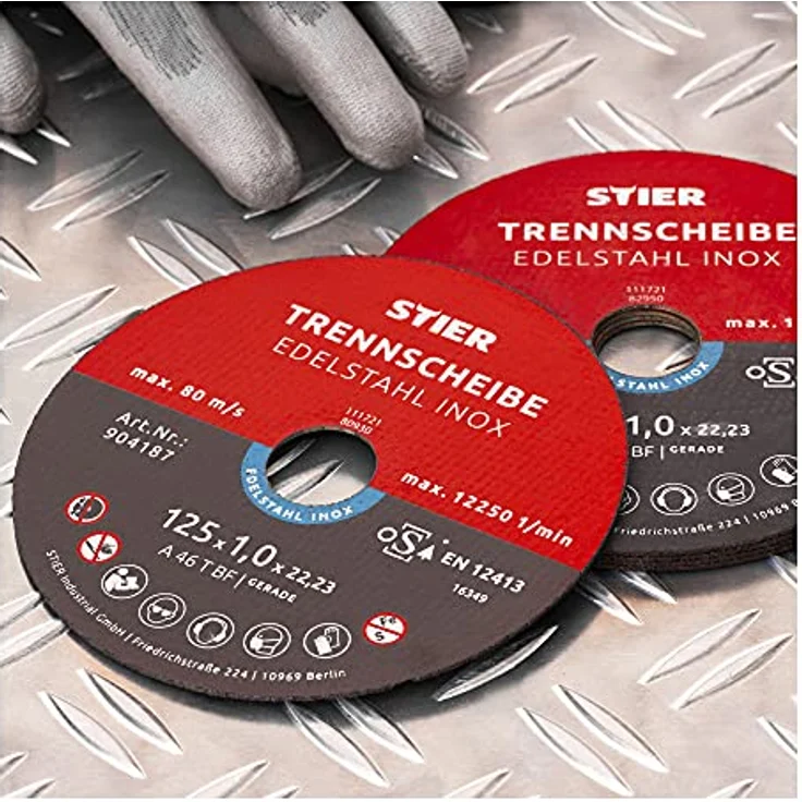 STIER Trennscheibe 125 mm, Flexscheibe für Edelstahl/INOX, Metall, Stahl, gerade, Set mit 25 Stück für Winkelschleifer, 1,0 mm dick – Bild 5
