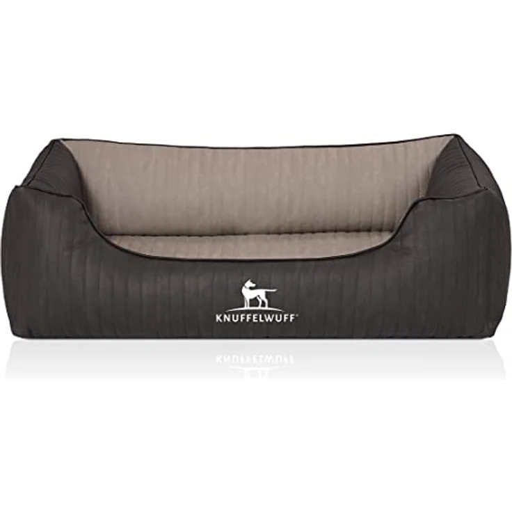 Knuffelwuff Orthopädisches Hundebett Outback aus Laser-gestepptem Kunstleder M-L 85 x 63cm Schwarz/Grau – Bild 3