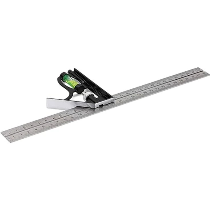 Sintron Kombinationswinkel 30cm, Lineal mit abnehmbarer Wasserwaage, verstellbarem Anschlag zum Markieren von 45° und 90° Winkel – Bild 1