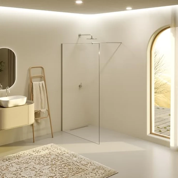 i-flair Duschabtrennung Walk In FIONA 140x200 cm, 10mm ESG Sicherheitsglas, Klarglas, Edelstahl Wandprofil, verstellbar, barrierefrei – Bild 2