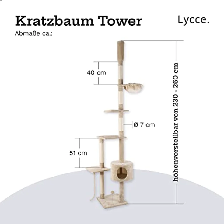 Lycce Katzenbaum Tower Kratzbaum deckenhoch Sisal Plüsch beige 230-260 cm – Bild 3