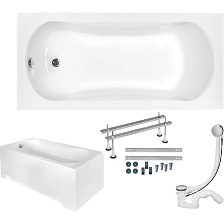 KOLMAN Badewanne ARIA Rechteck 140x70 cm, 126 Liter, Premium Acryl mit Acrylschürze, Ablaufgarnitur und Füßen, reinweiß, Made in EU