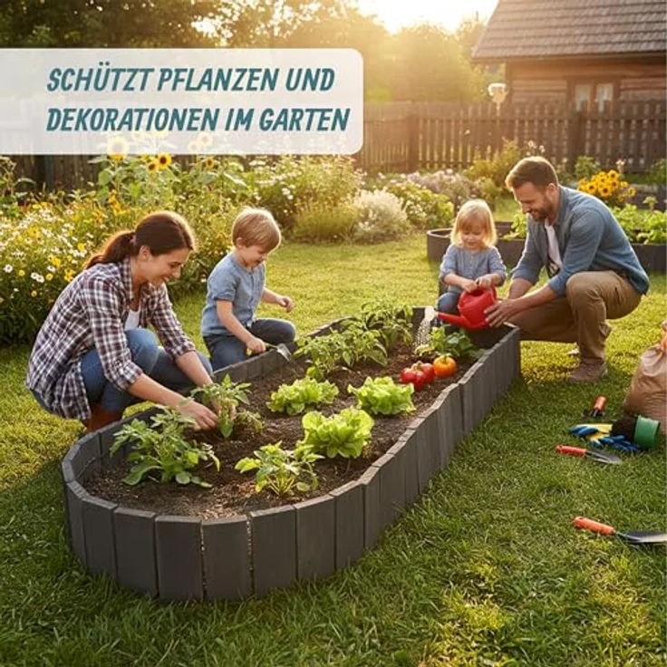 Relaxdays Beeteinfassung 200 cm, flexibler Beetzaun aus Tannenholz, Sichthöhe: 20 cm, dunkelgrau – Bild 3