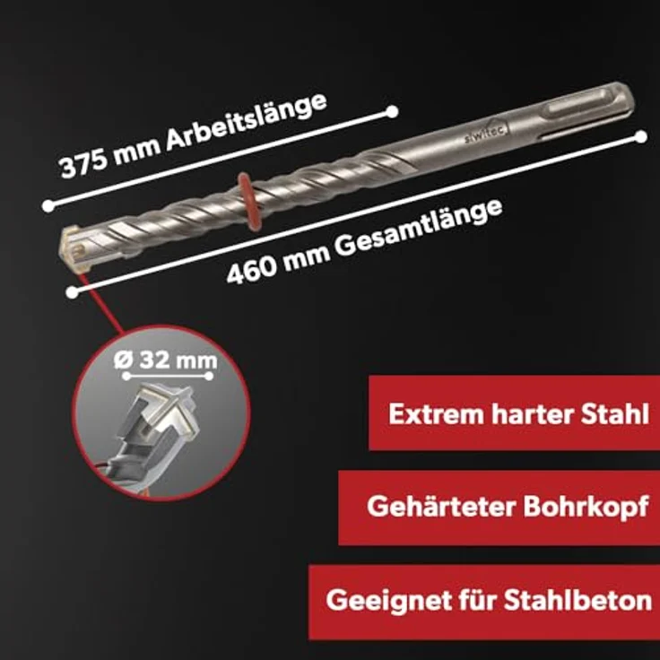 siwitec Betonbohrer SDS PLUS, 32 x 460 mm Hammerbohrer Set für Steinbohrungen – Bild 3