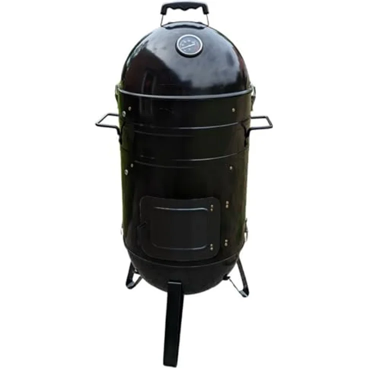 Jürgen Westerholt GmbH Smoker Räuchertonne Grilltonne Räucherofen Grill-Ofen, Grillofen mit Thermometer, Carbonstahl, schwarz – Bild 2