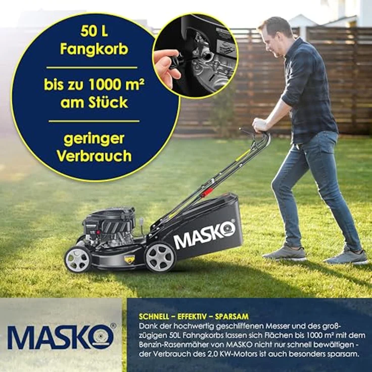 MASKO® Benzin Rasenmäher 5in1 mit Radantrieb, EasyClean Funktion, Mulch- und Seitenauswurf, 55 cm Schnittbreite, 8-fache Schnitthöhenverstellung, 4-Takt Motor, inkl. Fangkorb – Bild 5