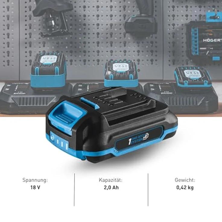 HÖGERT TECHNIK Akku-Bohrschrauber Set 18V, 50 Nm Drehmoment, 2,0 Ah Akku, 4A Ladegerät, Metallgetriebe, LED-Beleuchtung, Auto Lock Bohrfutter, für Holz und Metall – Bild 10