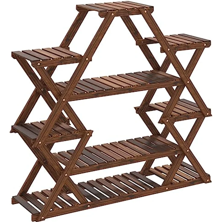 vidaXL Blumenständer, Pflanzständer 110x25x105 cm Karbonisiertes Braun Massivholz Tanne – Bild 1