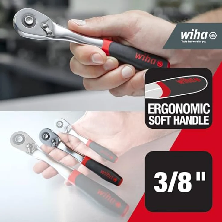 Wiha Umschaltknarre mit Druckknopf und Kugelsicherung I Feinverzahnt mit 72 Zähnen I 3/8" I Feinzahn-Umschaltknarre (45625) – Bild 2