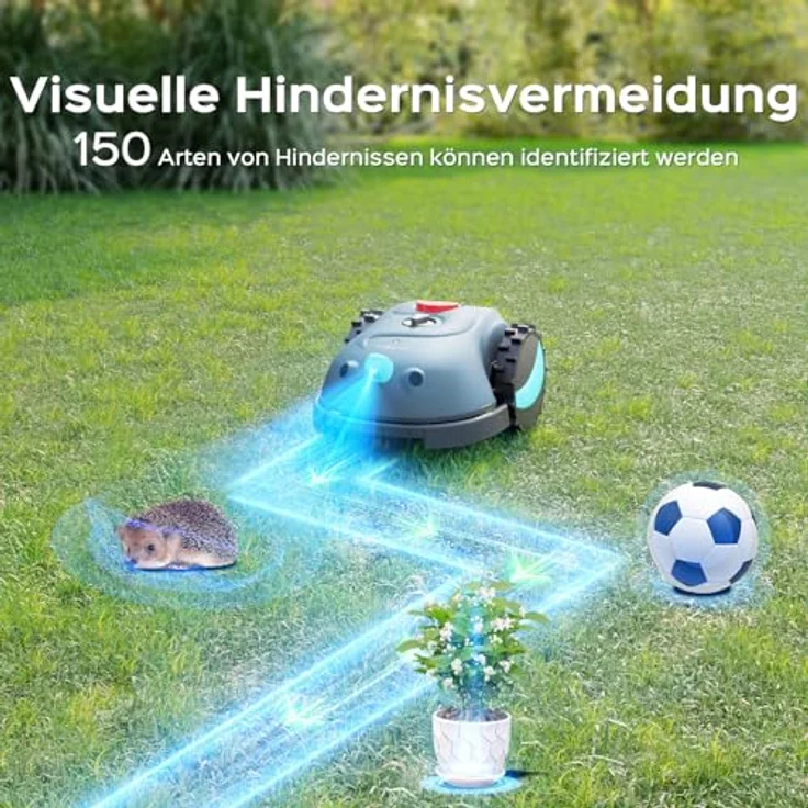 YARDCARE V100 Mähroboter, kabellos mit Vision-Navigation, 150 Hinderniserkennung, 4,0 Ah Akku, Schwebende Messerscheibe, inklusive Ersatzklingen – Bild 2