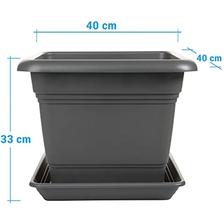 2friends 3er Set Pflanzkübel groß außen, Blumentopf Gross mit Untersetzer 40x40 cm, Pflanztöpfe Blumenkübel Blumentöpfe Pflanztopf Pflanzentopf, Made in Germany, Model: Kay, Farbe: Anthrazit – Bild 2
