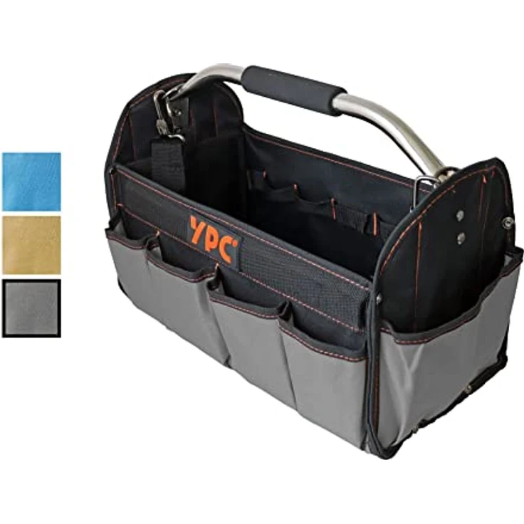 YPC Carrier Werkzeugkorb XL – Tragbare Werkzeugtasche, wasserfest & reißfest mit stabilem Boden, Schultergurt mit Polster & Metall-Handgriff, Grau-Schwarz, 40,5x30x19,5cm, 20 kg Tragkraft – Bild 4