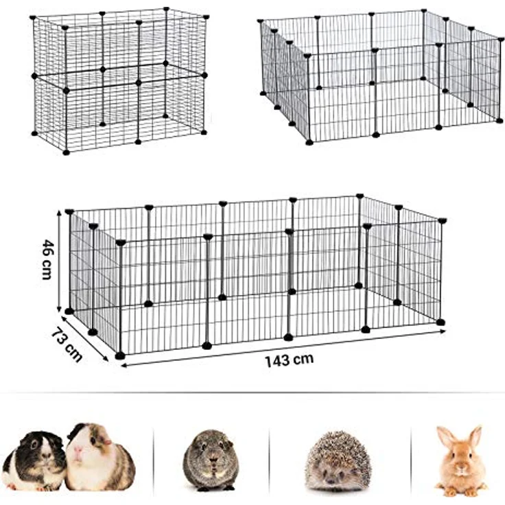 SONGMICS Freilauf, DIY-Kleintiergehege, KleintierkÄfig, Welpenauslauf, Kaninchen, Meerschweinchen, Metallgitter, 143 x 73 x 46 cm, schwarz LPI01H – Bild 4