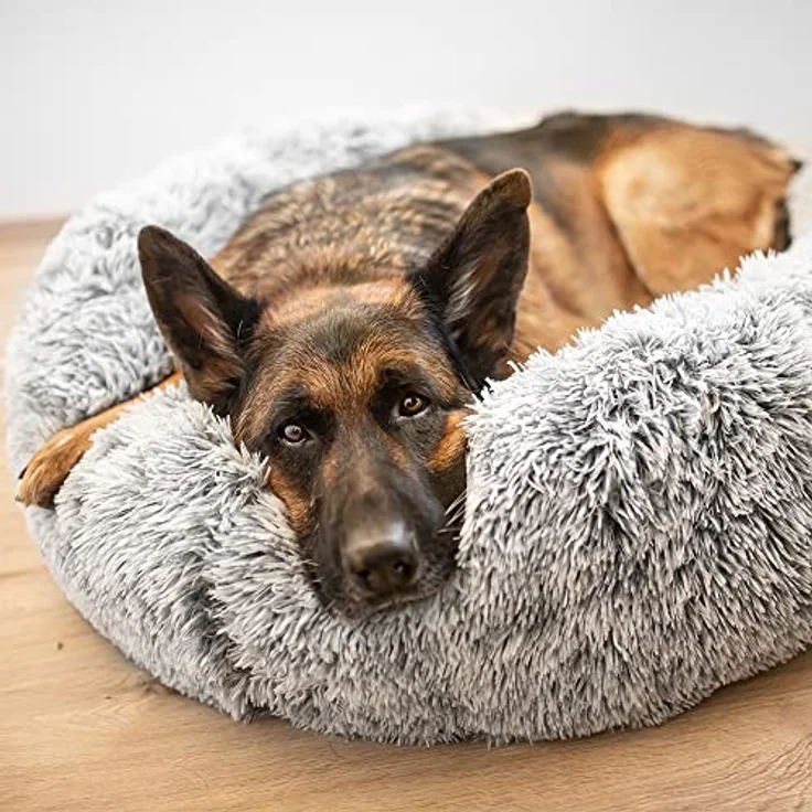 Nobby 61764 Komfortbett Donut NURU grau; Ø 60 x 18 cm, Langplüsch, abnehmbarer Bezug, Anti-Rutsch Noppen, waschbar bis 30°C, Handwäsche – Bild 3