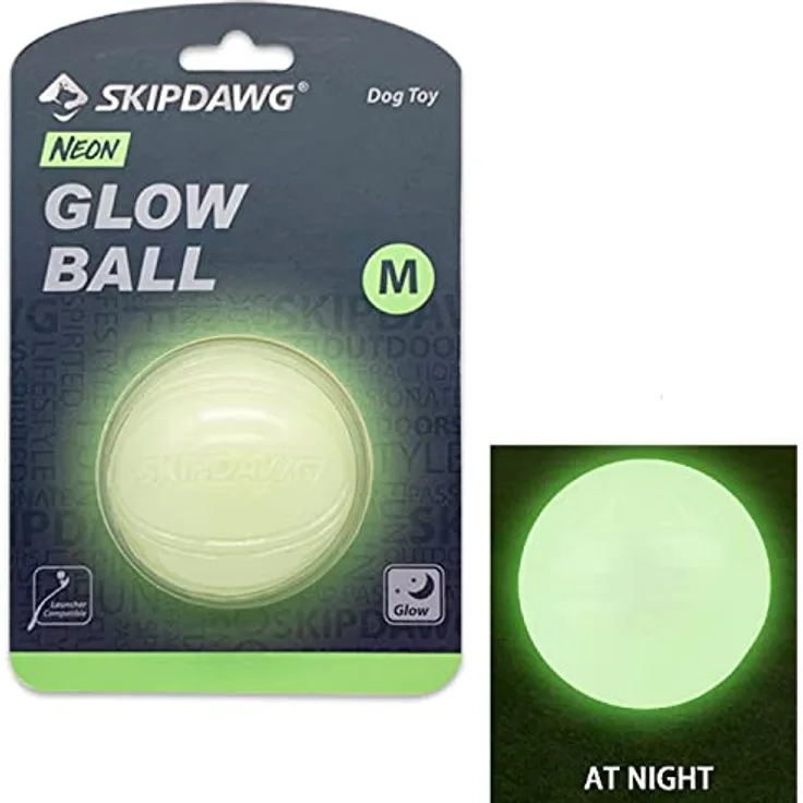 SKIPDAWG Neon Glow Ball, leuchtet im Dunklen, für Hunde, hochwertiger TPR-Kunststoff, mit Quietscher, sehr gut für Ballschleuder